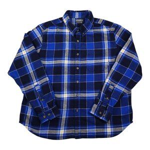 Eddie Bauer Mens XL Flannel Shirt Long Sleeve Blue Plaid Button-Up Cotton Blend